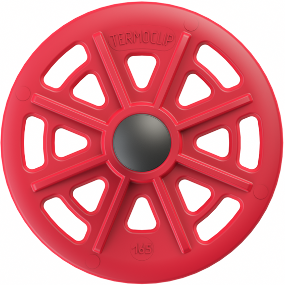 Стена 2MT. Полимерный тарельчатый дюбель с рёбрами ограничения глубины и забивным металлическим распорным элементом с мелкой накаткой и термоизоляционной головкой